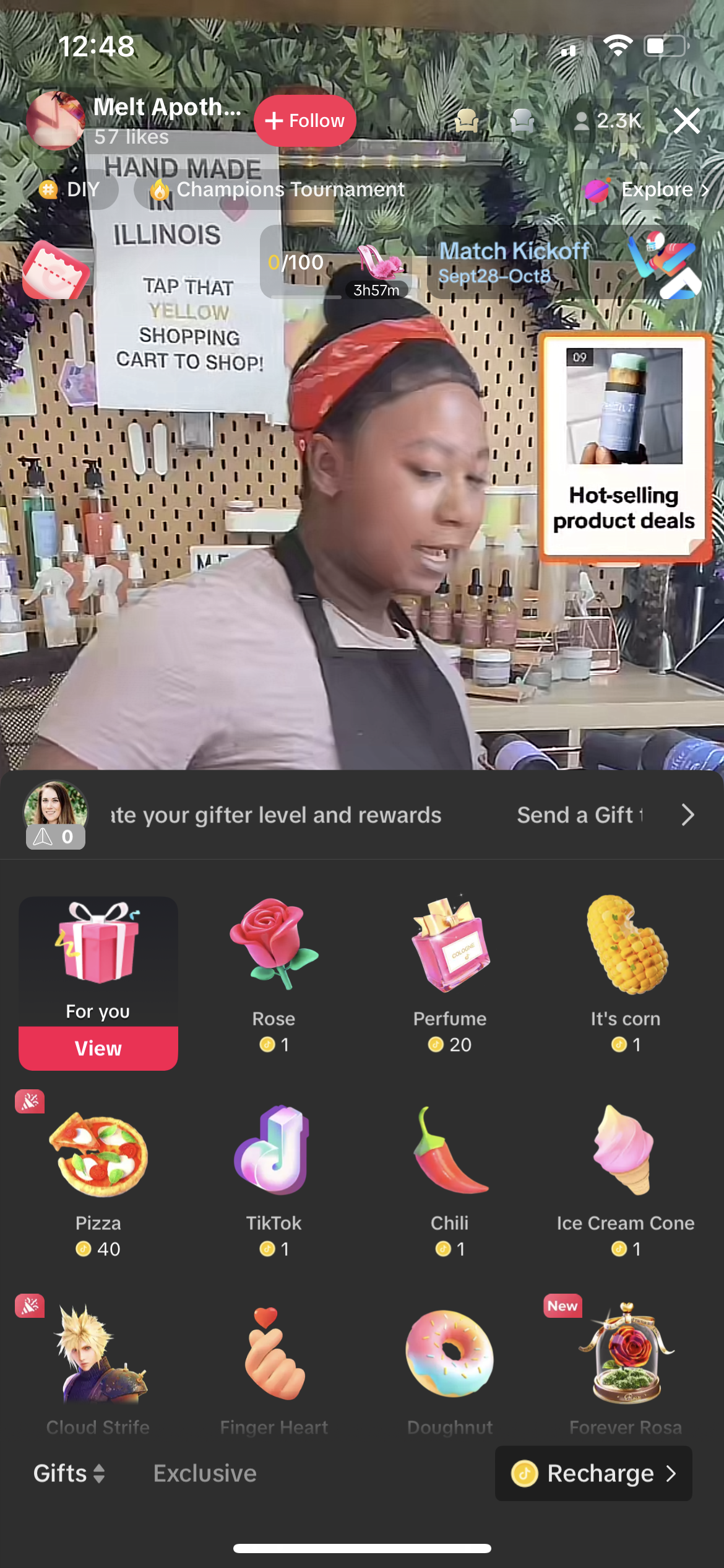 A screenshot of live gifts in TikTok