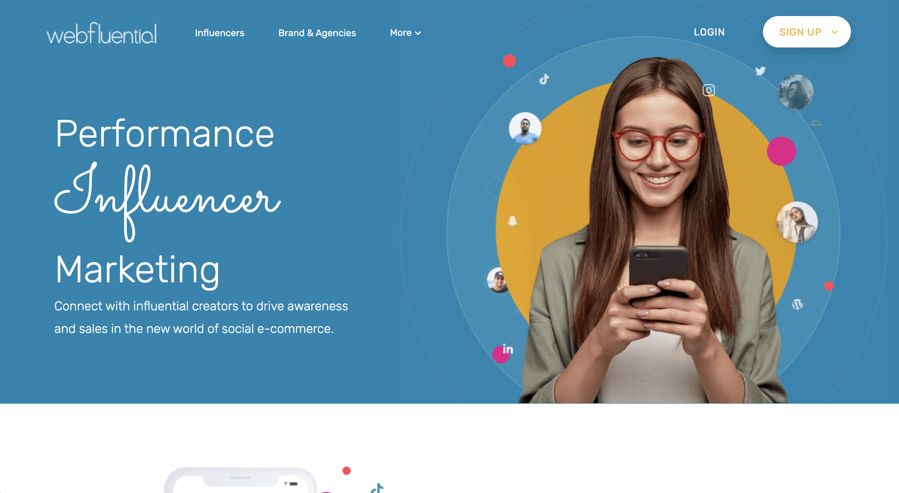 A screenshot of influencer marketing platform Webfluential's website