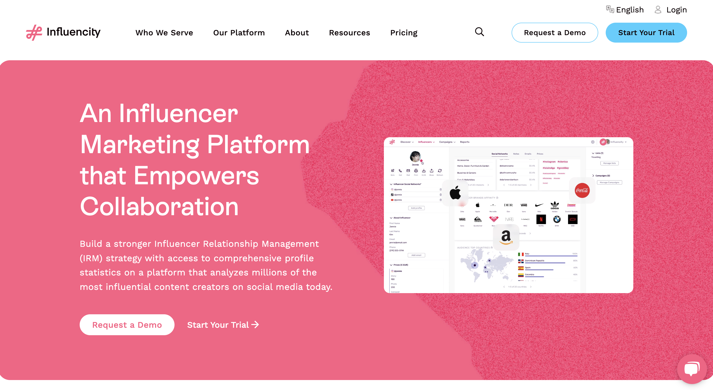 A screenshot of influencer marketing platform Influencity's website