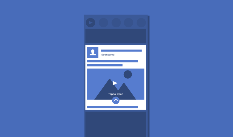 Graphic showing how Facebook instant experience video ads display on the platform.