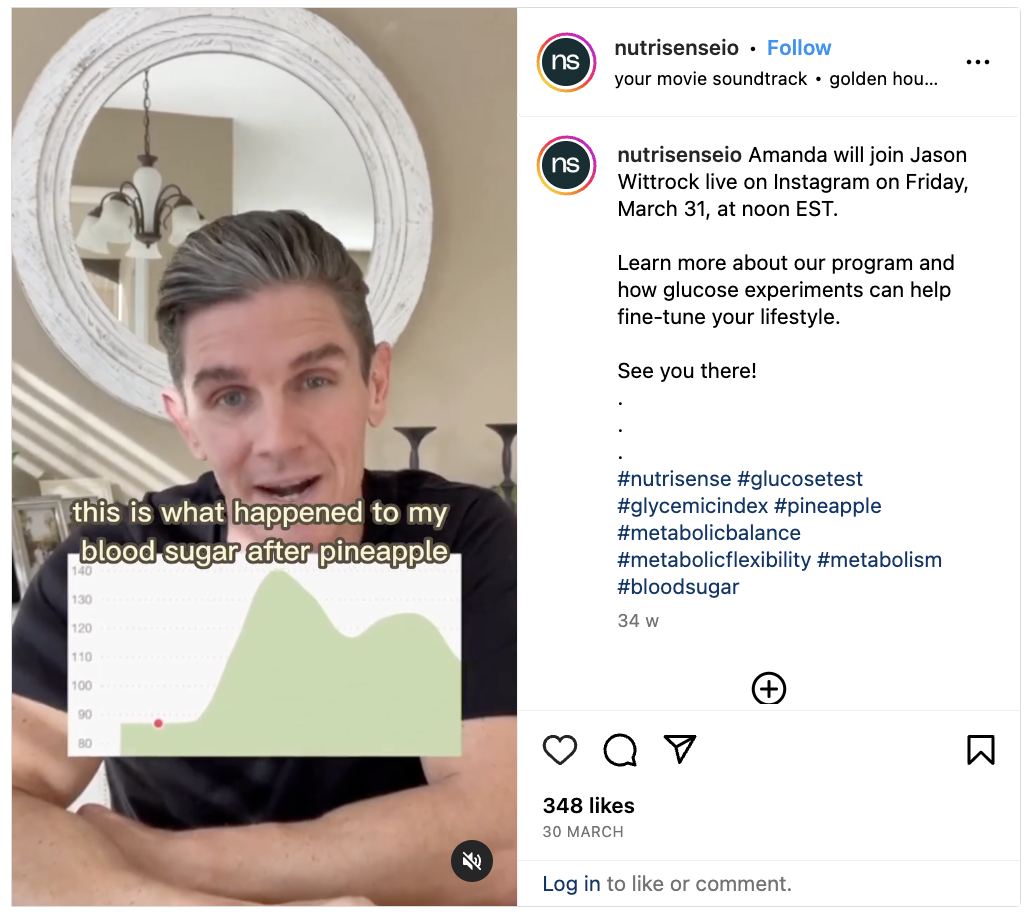 Screenshot of an Instagram post from Nutrisense.