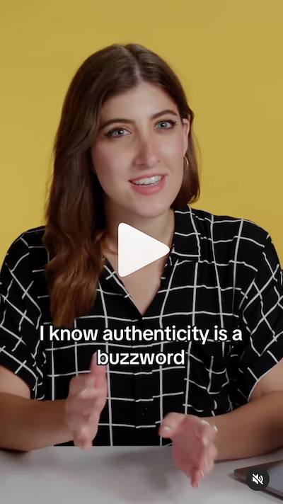 A Reel on Sprout's Instagram about authenticity. Text on the paused video says, "I know authenticity is a buzzword." 