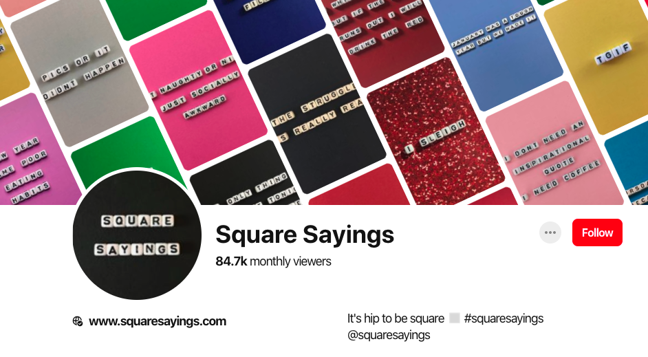 A screenshot of Square Sayings Pinterest bio.
