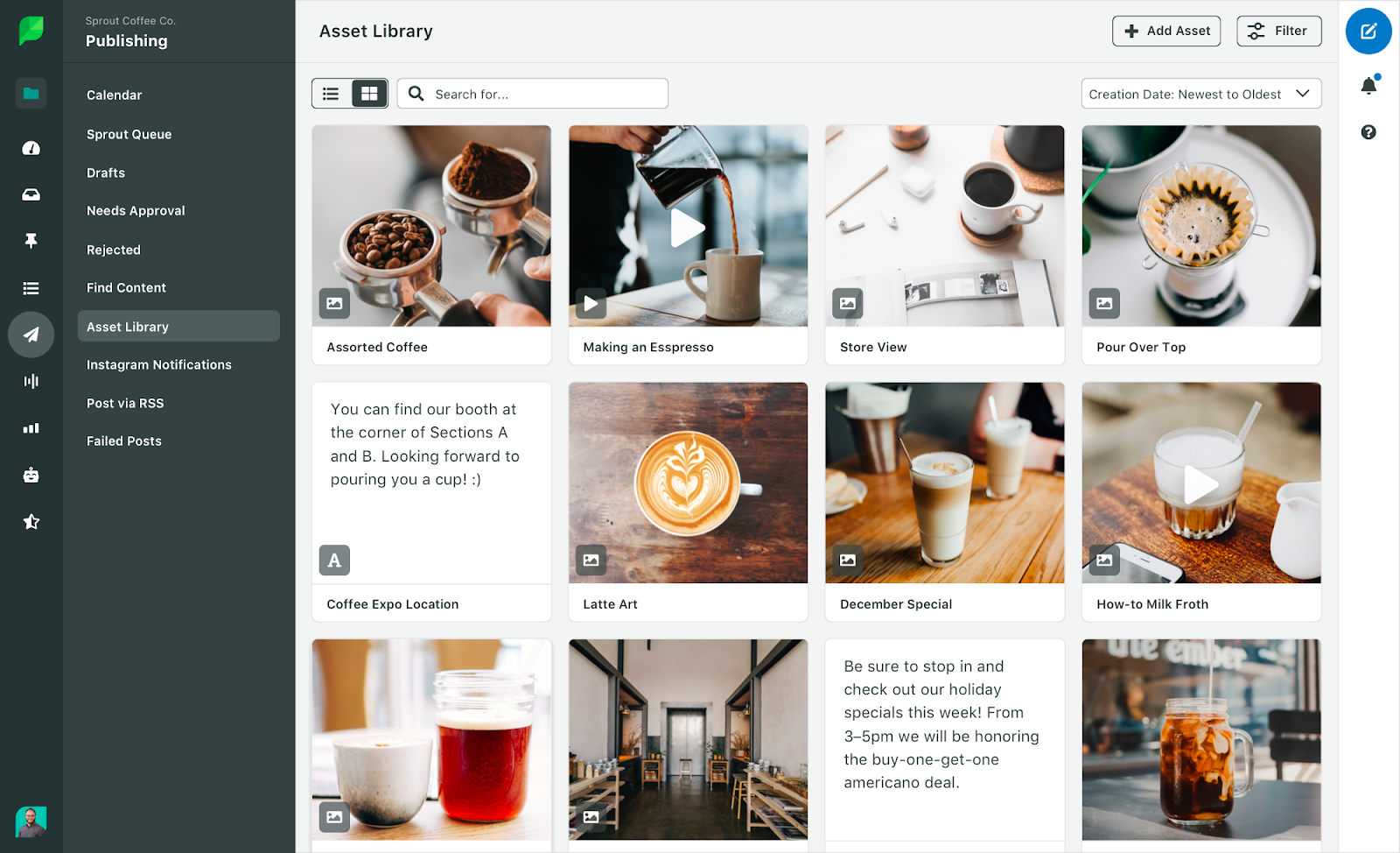 Screenshot of Sprout Social’s Asset Library