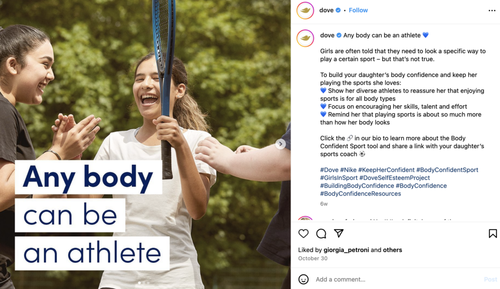 Dove's Instagram post that says