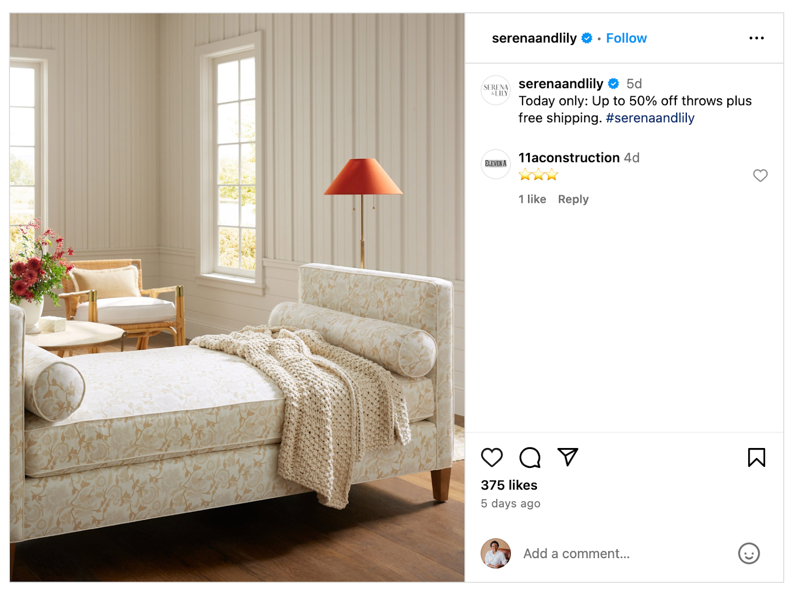 A screenshot of a post from Serena and Lily’s Instagram account