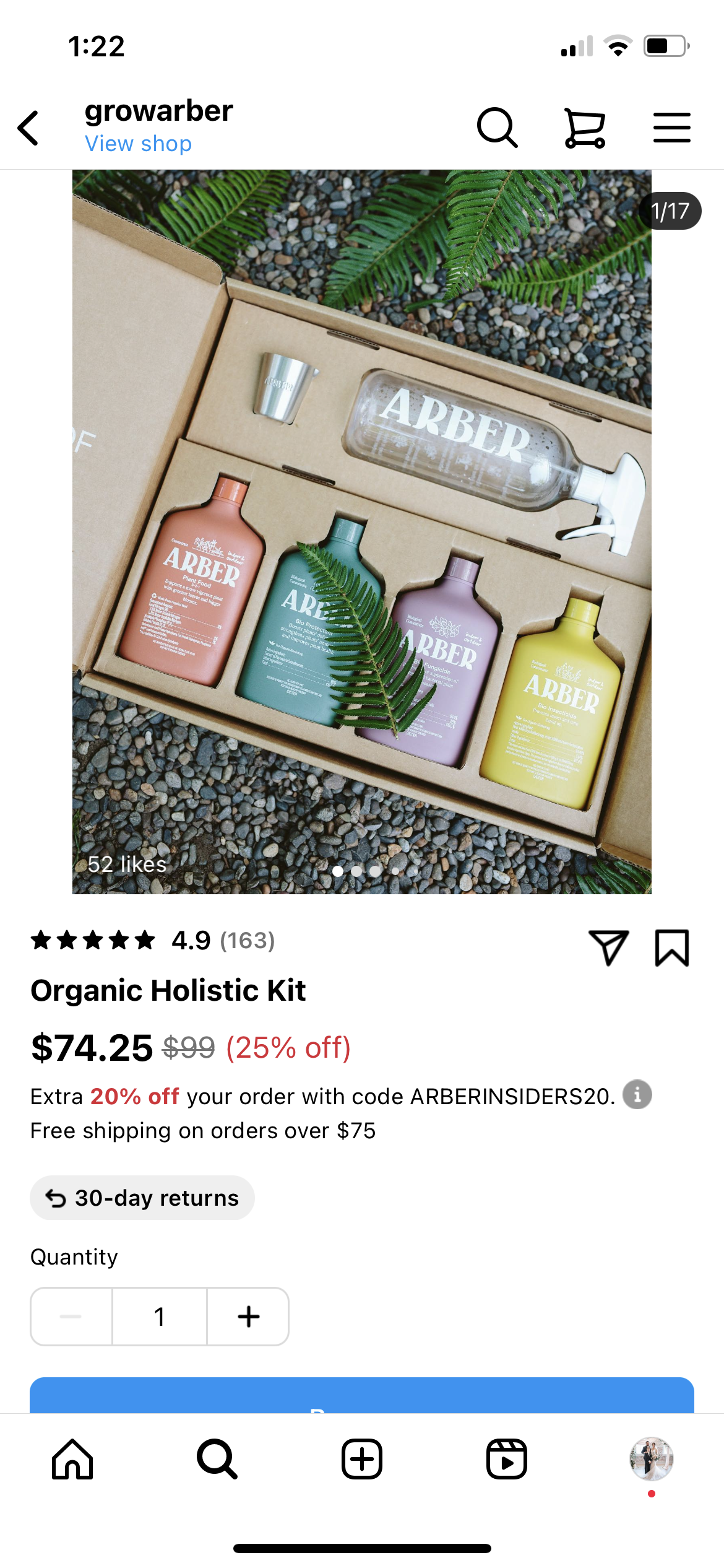 A screenshot of a product page in Instagram