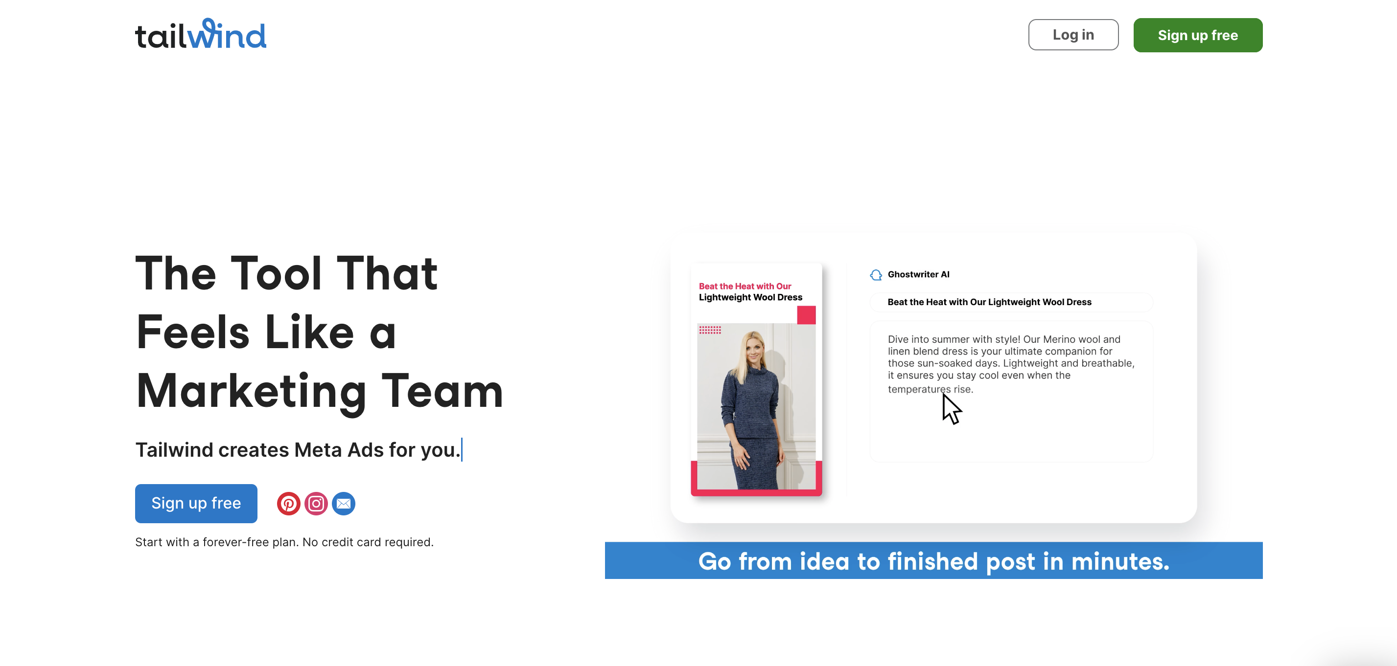 A screenshot of automation tool Tailwind's website.