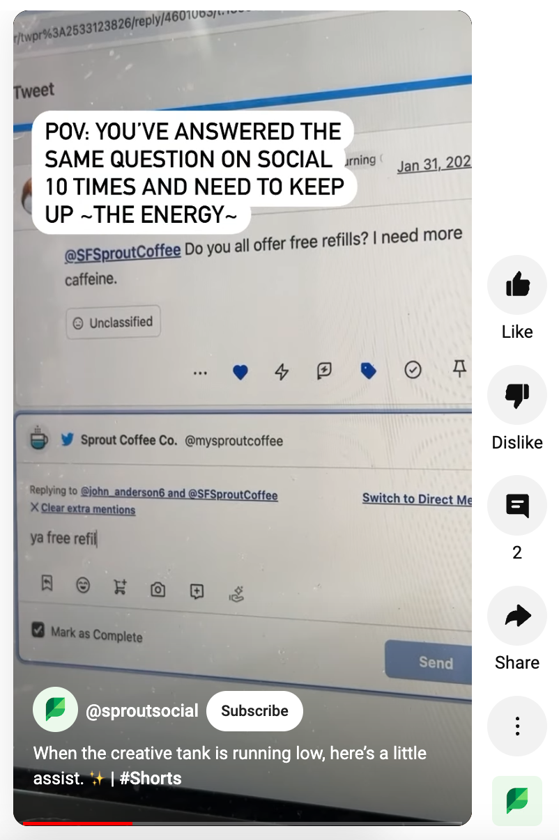 An example of a YouTube Short from Sprout Social.