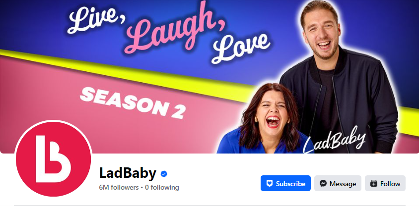 LadBaby’s Facebook cover photo, showing their podcast advert and their 6million followers