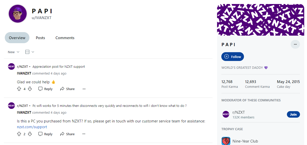 NZXT customer care rep