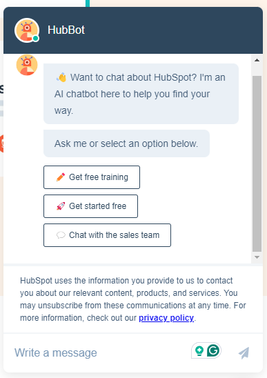 hubspot chatbot for customer care