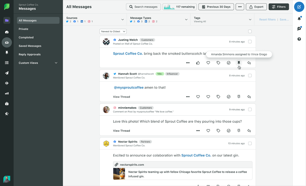 Sprout Social's Smart Inbox consolidating conversations for easier engagement management.