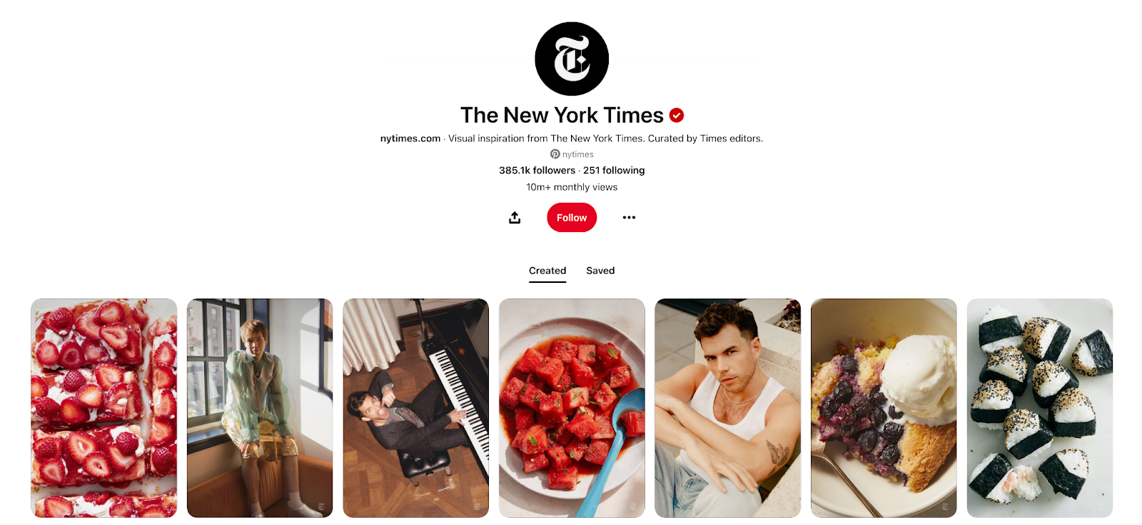 A selection of pins from The New York Times' Pinterest account.