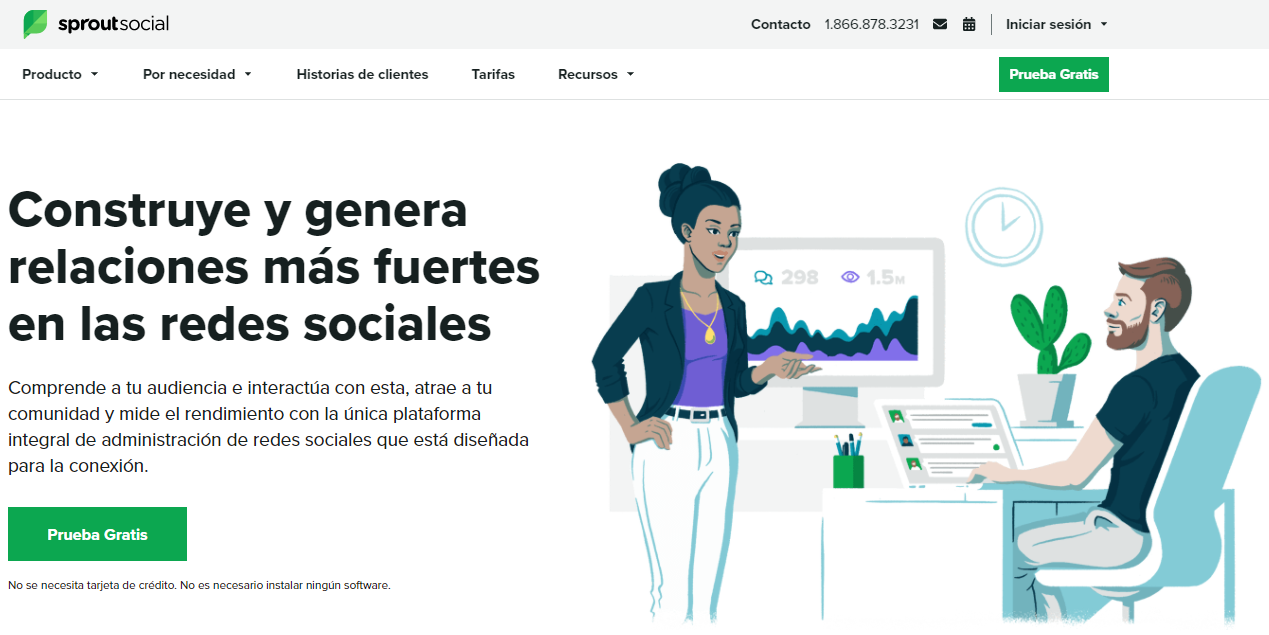 Sprout Social’s Spanish homepage, with region-specific language modifications