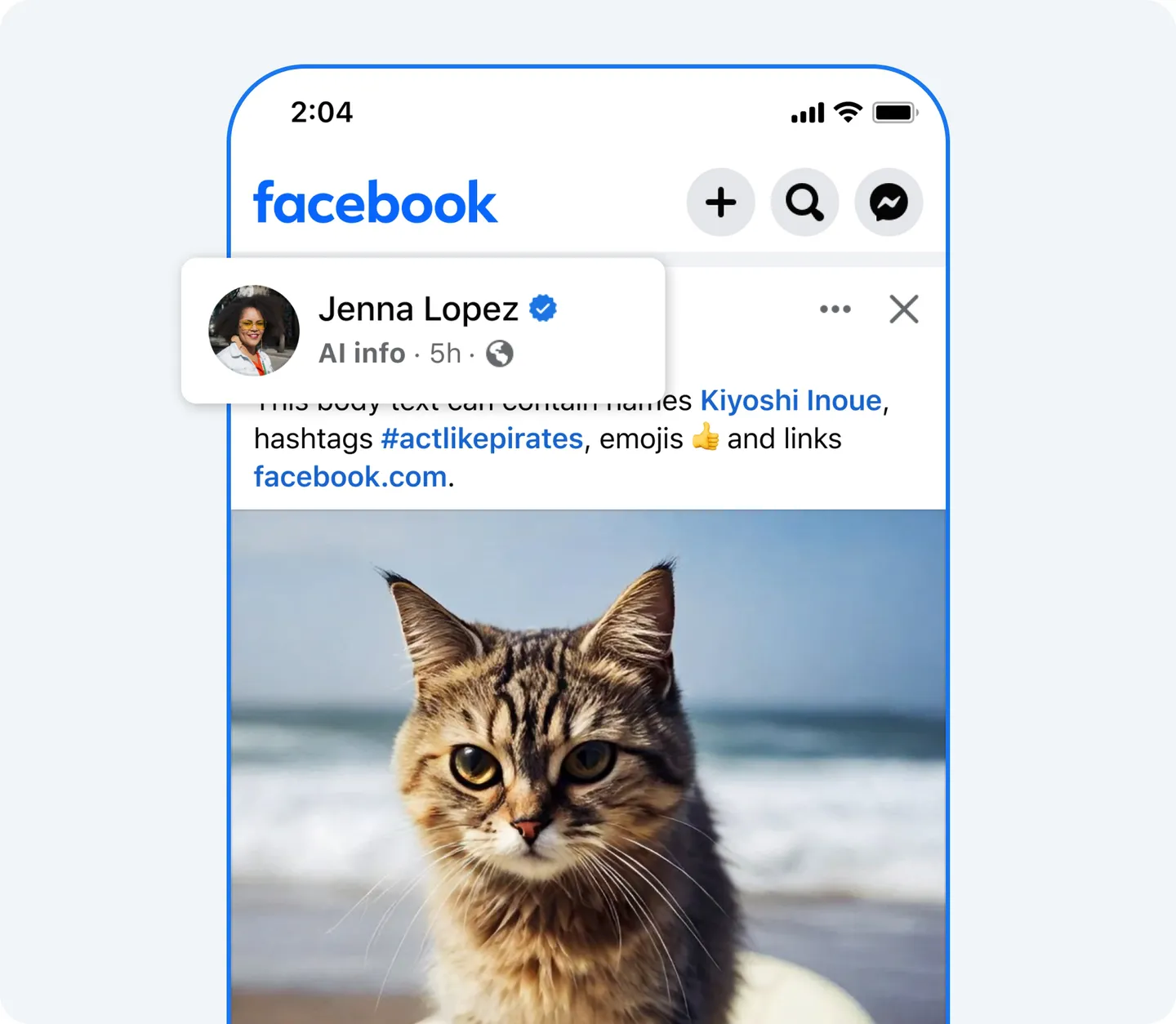 The AI info disclaimer at the top of an AI-generated Facebook image