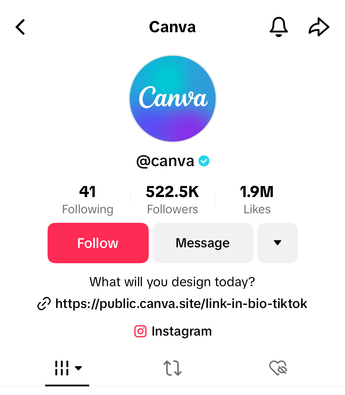 Canva's TikTok profile with a verified badge