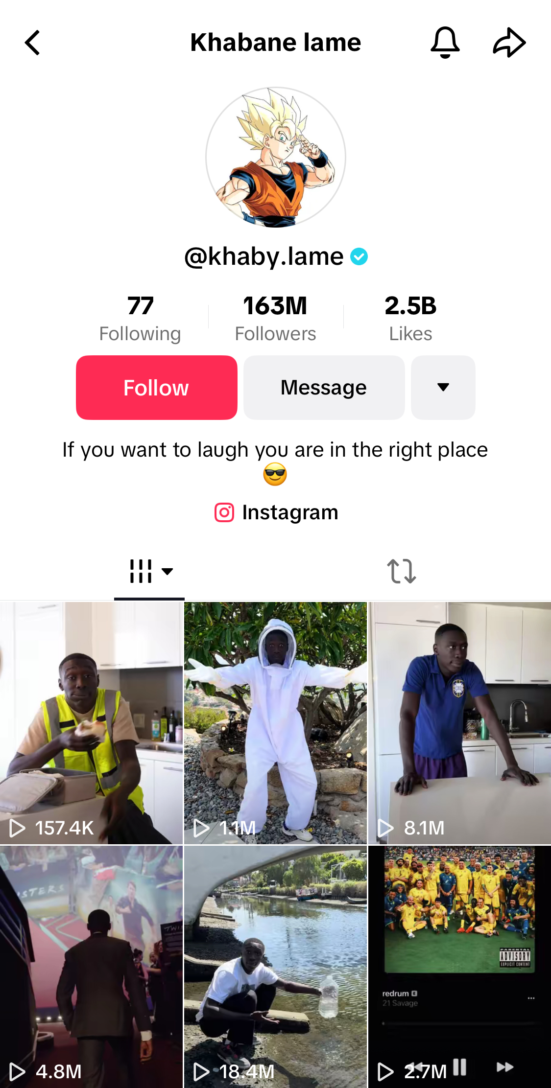Khaby Lame's TikTok profile.