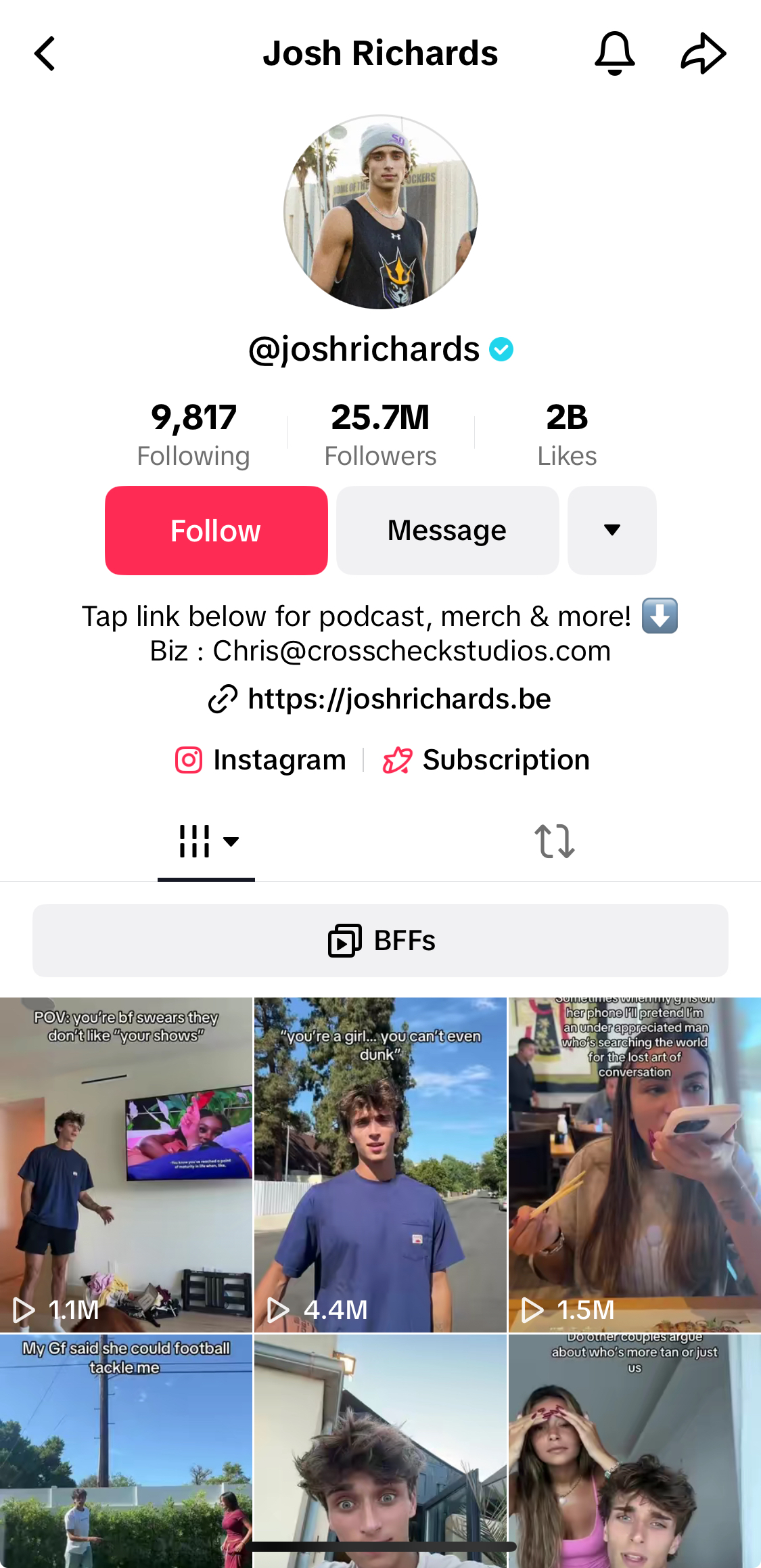 Josh Richard's TikTok profile.