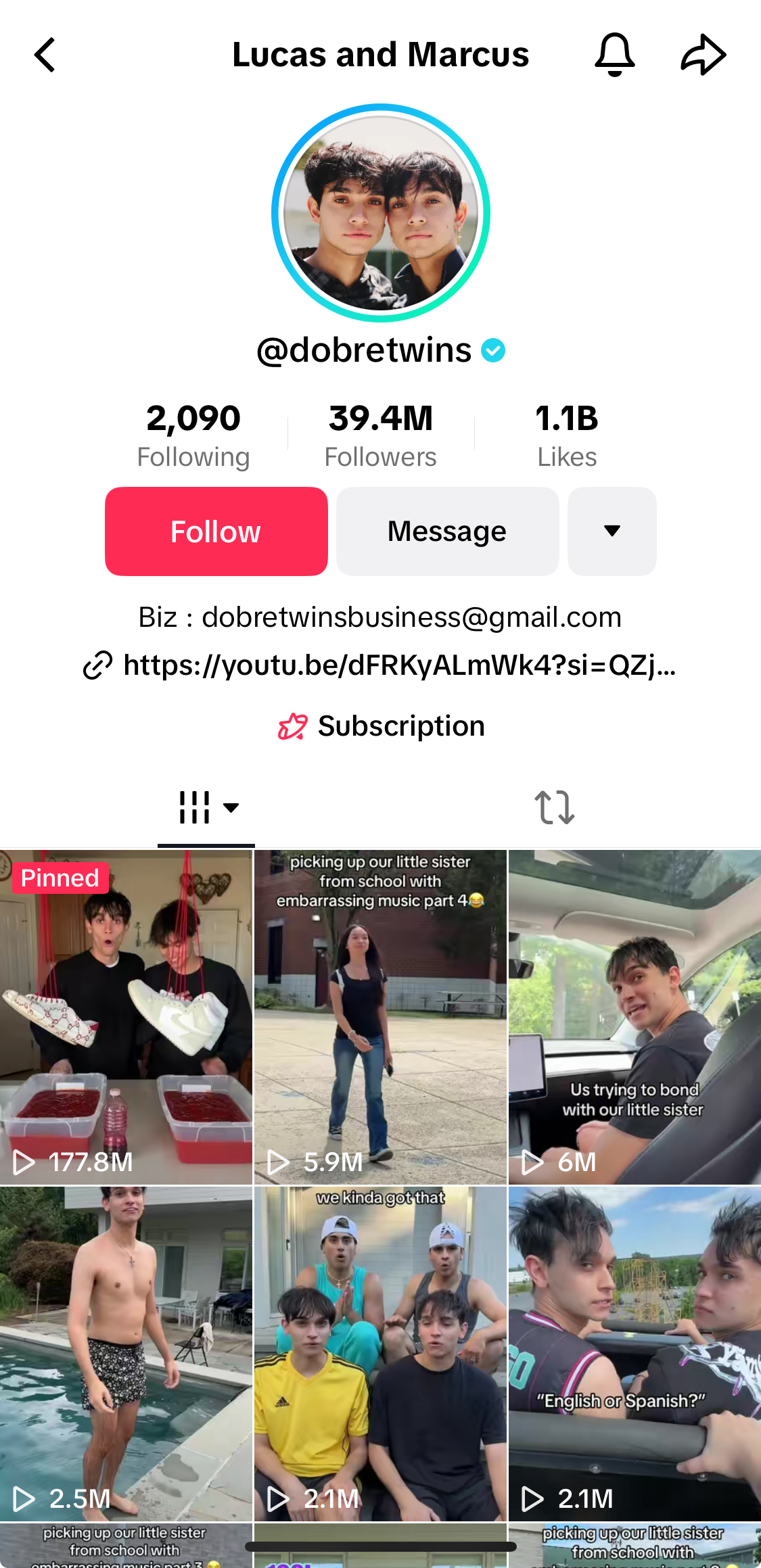 Lucas and Marcus's TikTok profile.