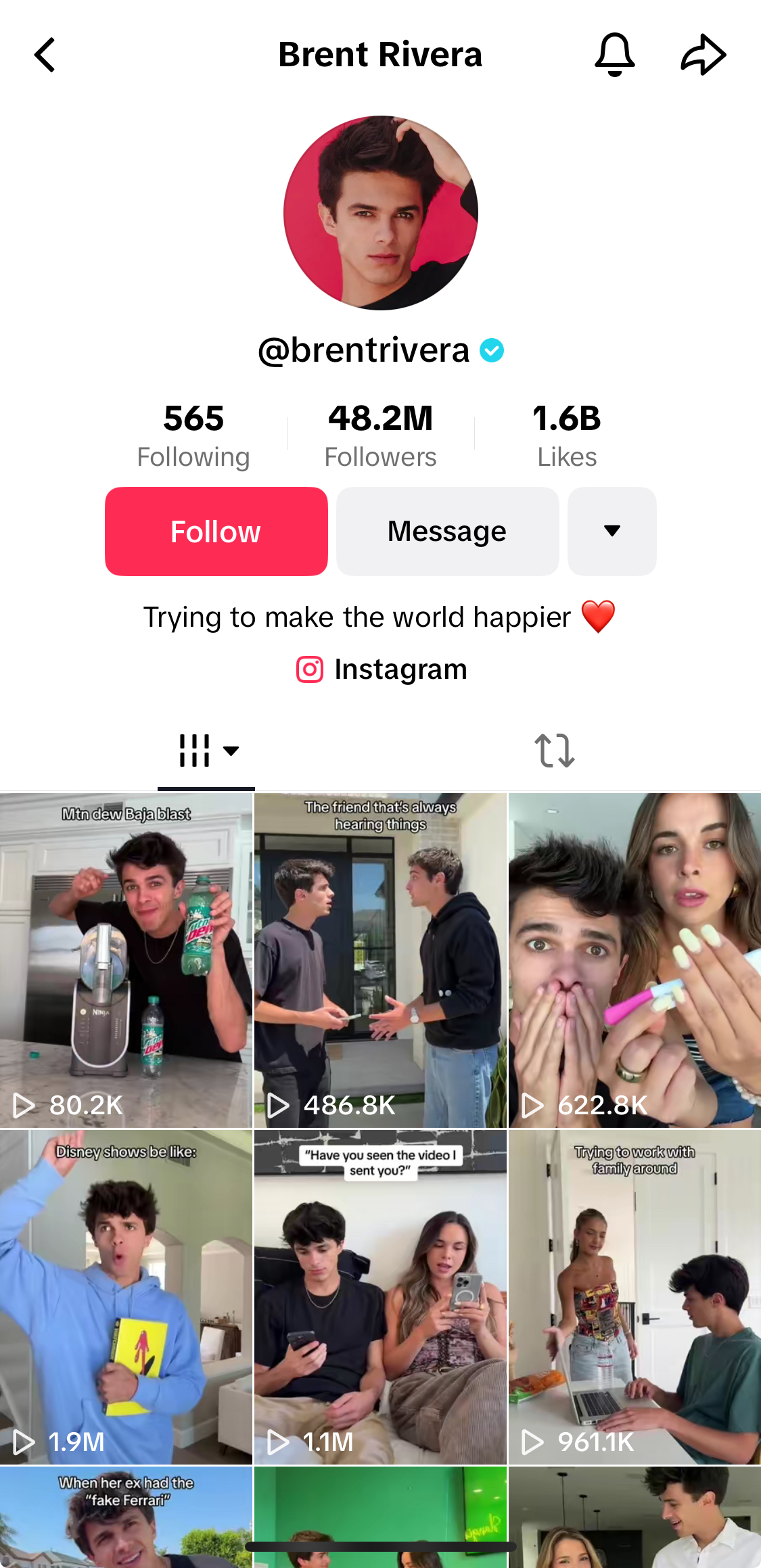 Brent Rivera's TikTok profile.