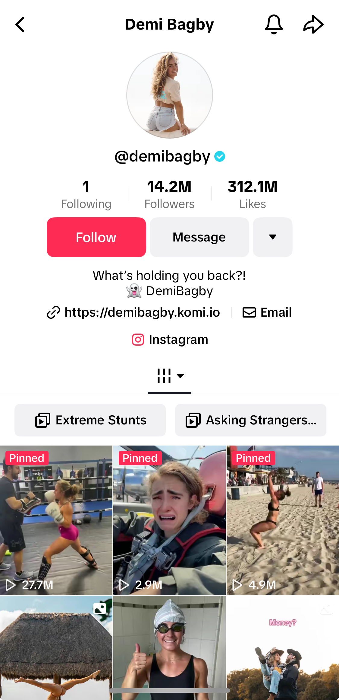 Demi Bagby's TikTok profile.