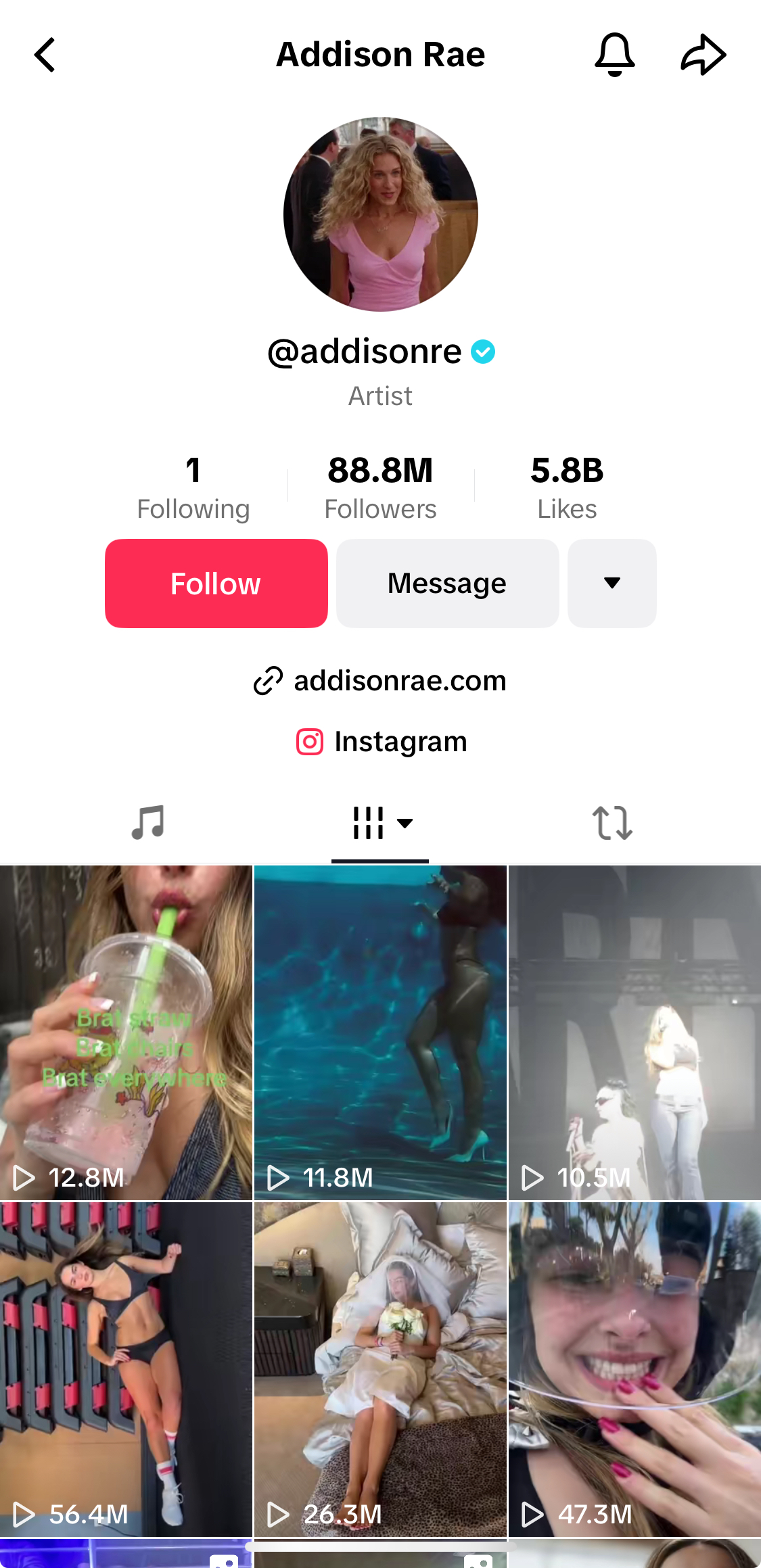 Addison Rae's TikTok profile.
