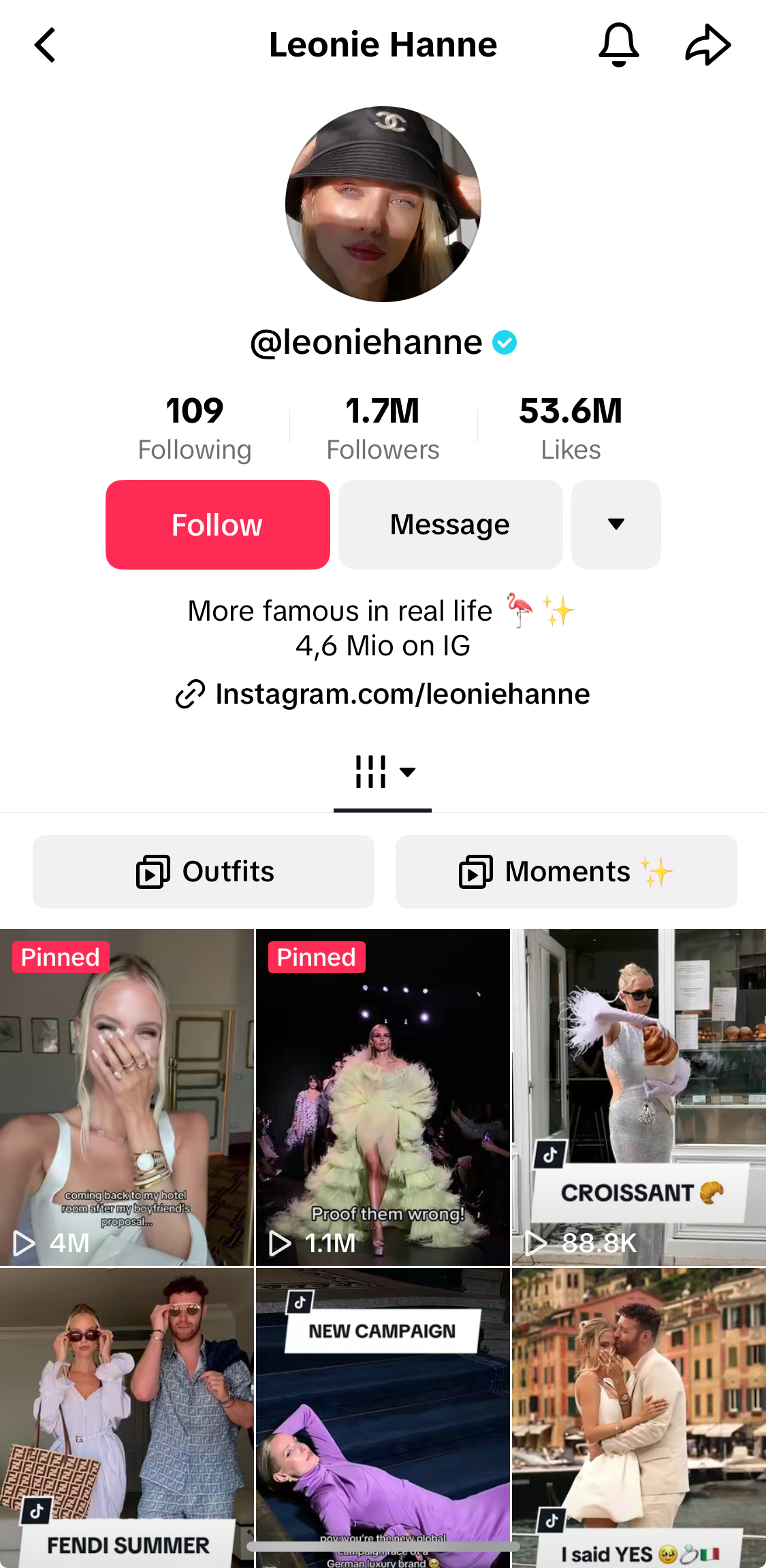 Leonie Hanne's TikTok profile.