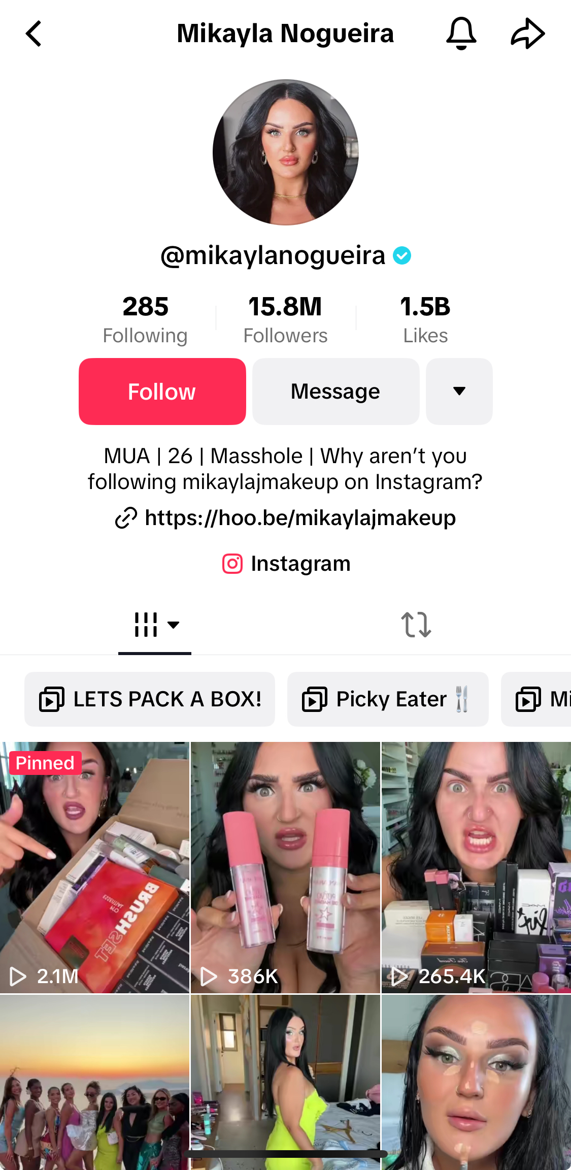 Mikayla Nogueira's TikTok profile.