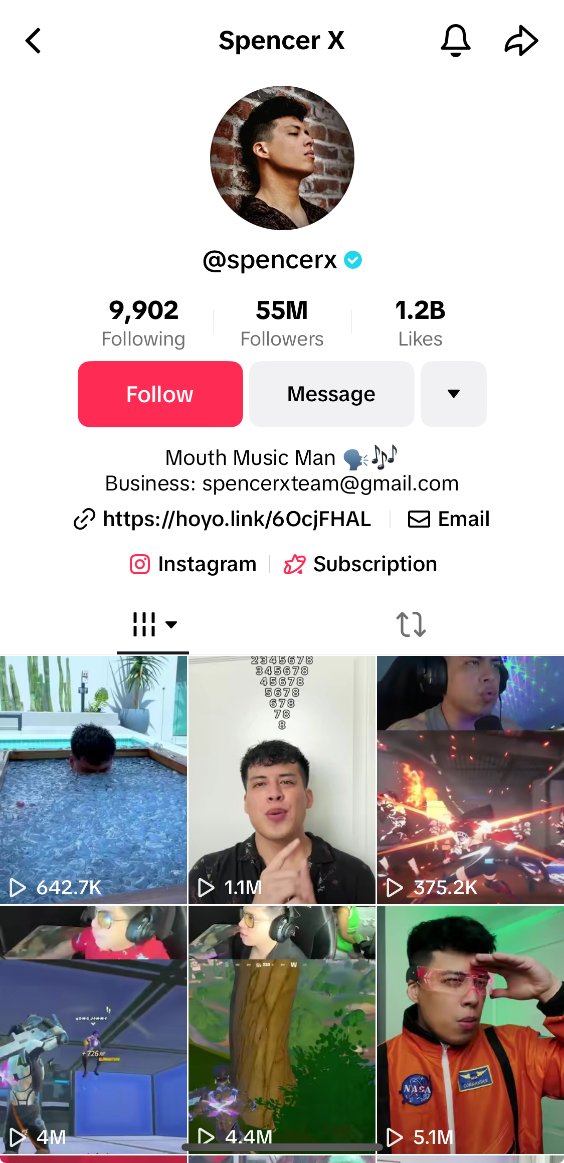 Spencer X's TikTok profile.
