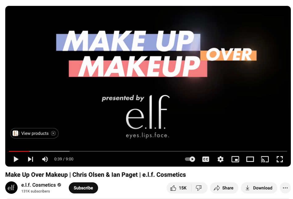 A YouTube video of e.l.f.’s “Make up over Makeup” campaign featuring TikTok influencers Chris Olsen and Ian Paget