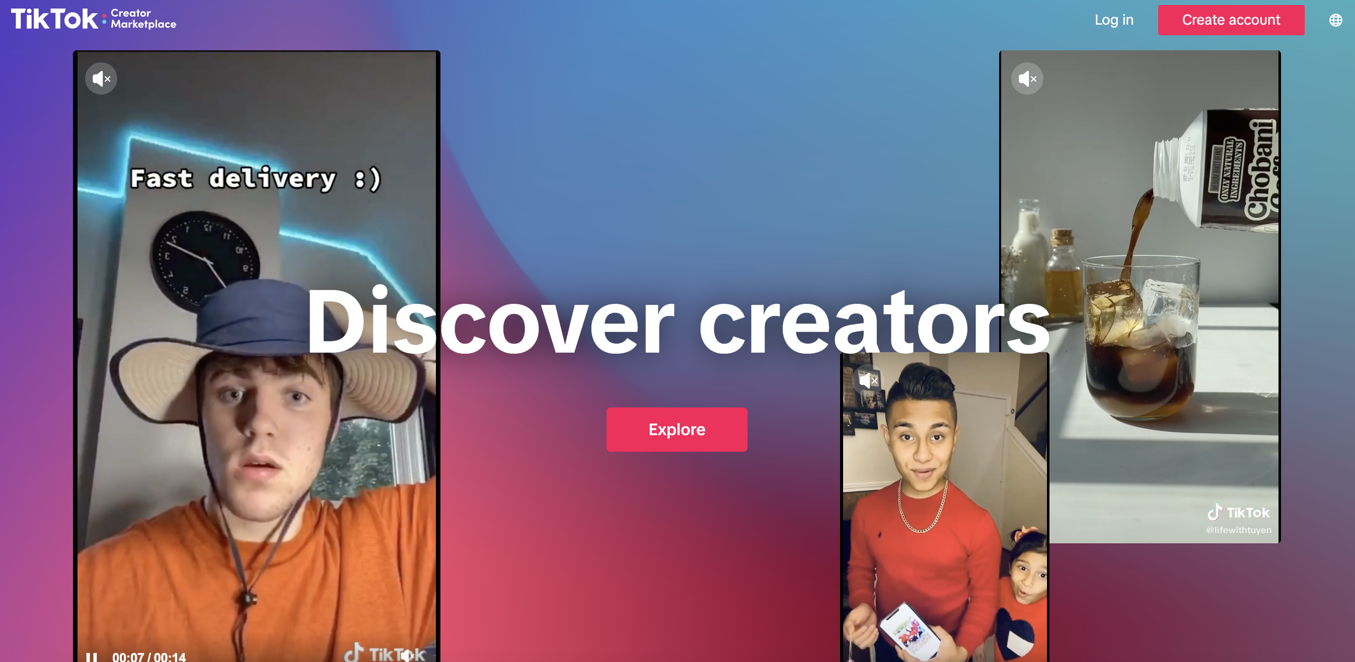 TikTok Creator Marketplace homepage with text that reads 