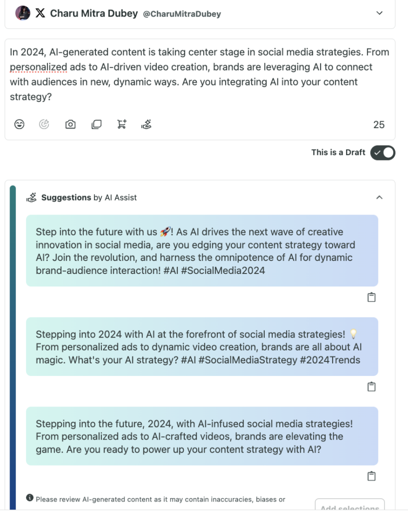 Use Sprout Social's Suggestions by AI Assist to craft posts at scale that engage your desired audiences across various channels.