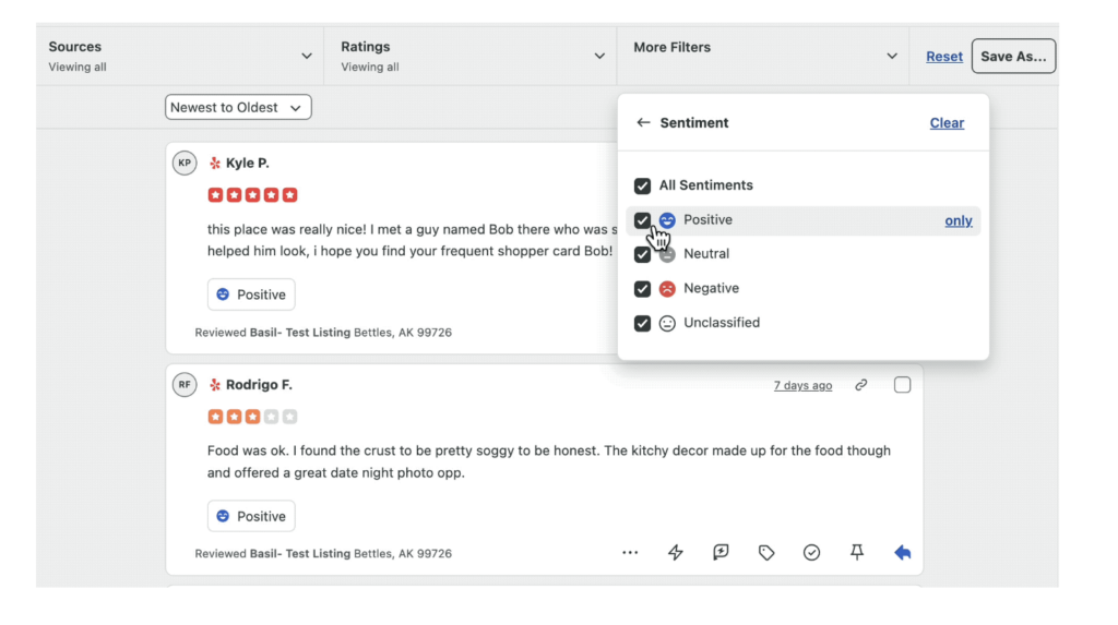 Sprout's AI-powered Sentiment Analysis quickly finds and addresses negative comments or complaints.