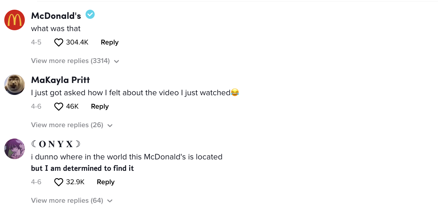 McDonald's premier comment on a viral TikTok by @IAmBobbyMcFly