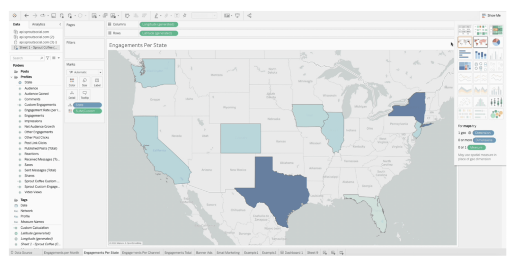 Sprout data will automatically display in Tableau, which you can customize as needed.
