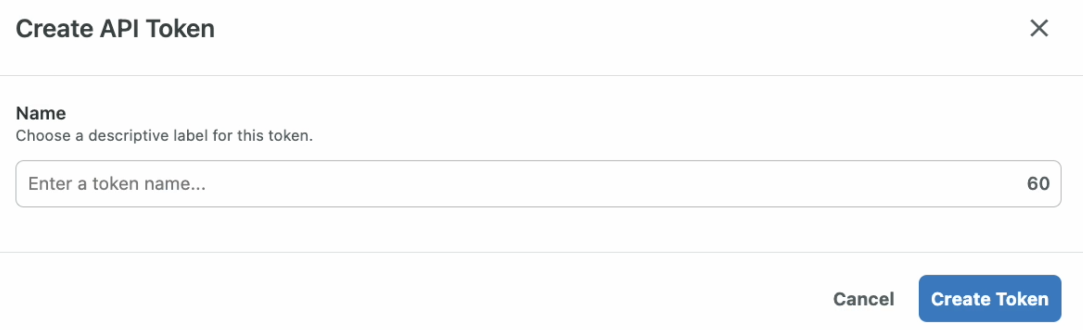 This is the pop-up window for you to designate your Token name. It appears upon clicking Submit on the Terms and Conditions of your Datorama integration, after which you'll obtain your API key.
