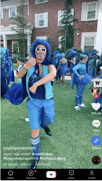 TikTok video of the Kappa Kappa Gamma's blue-themed rush event at the University of Oklahoma. 