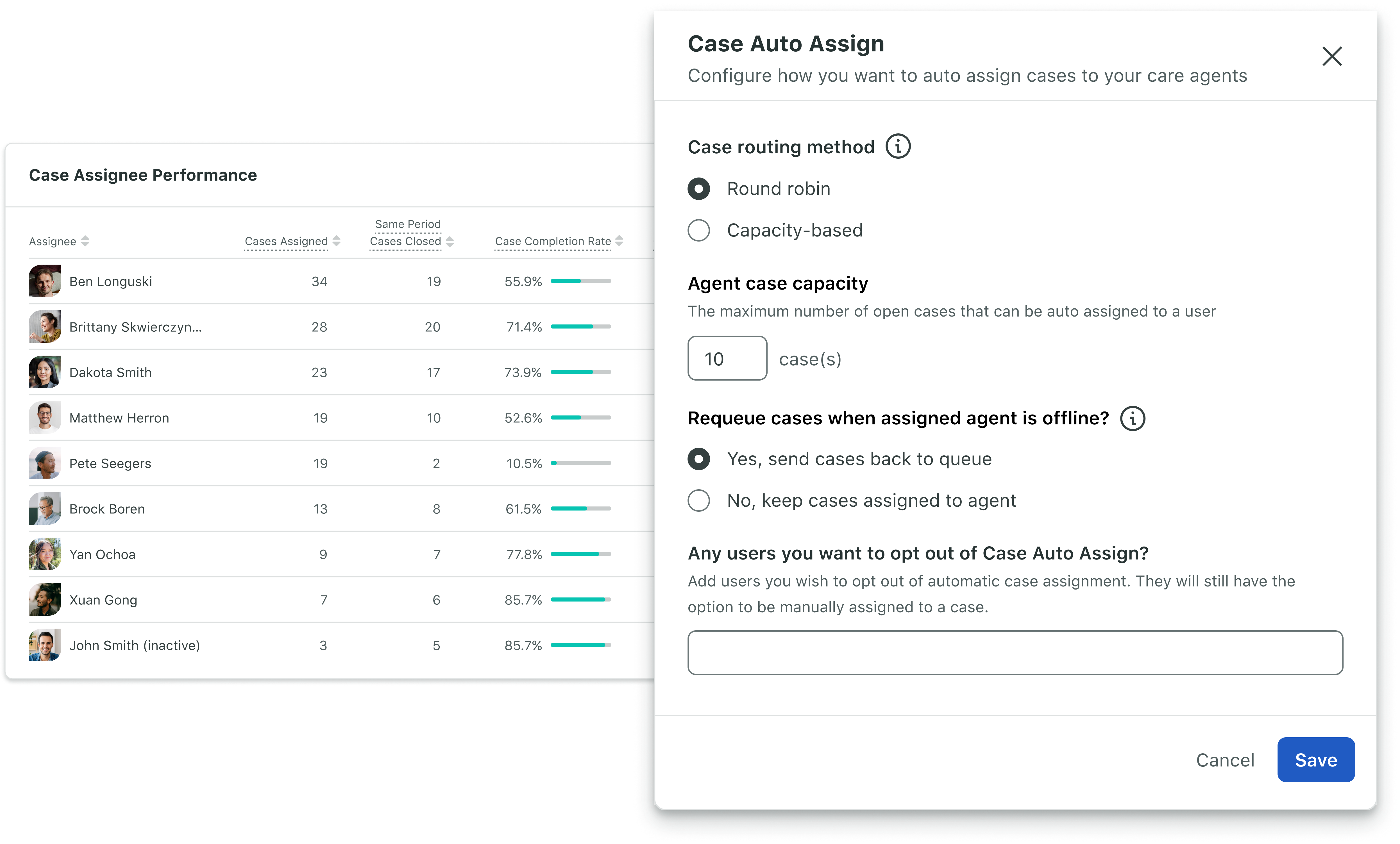 Illustration of setting up Case Auto Assign within the Sprout Social platform.