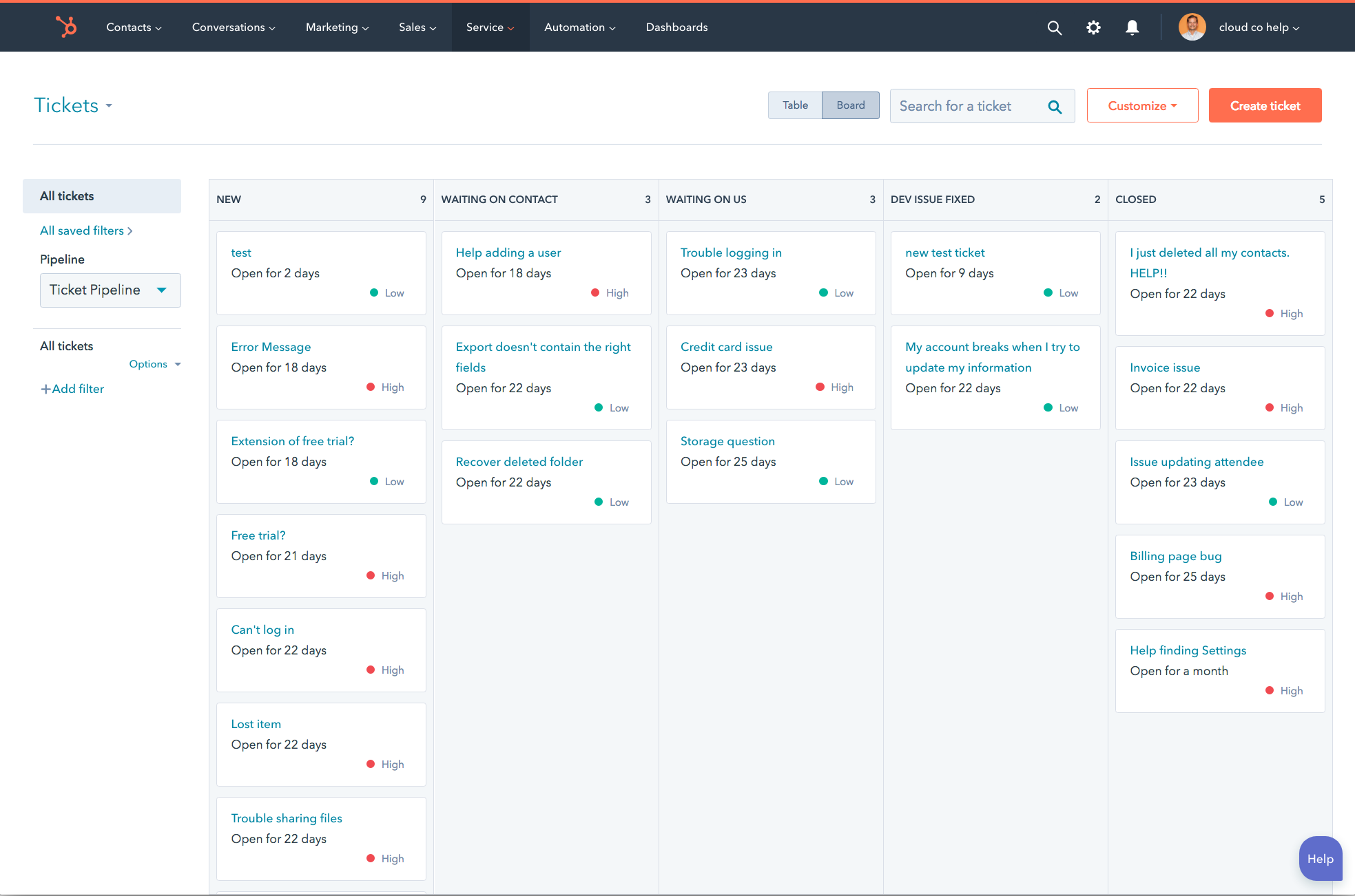 A ticketing system dashboard showing multiple customer support tickets in different stages of resolution.