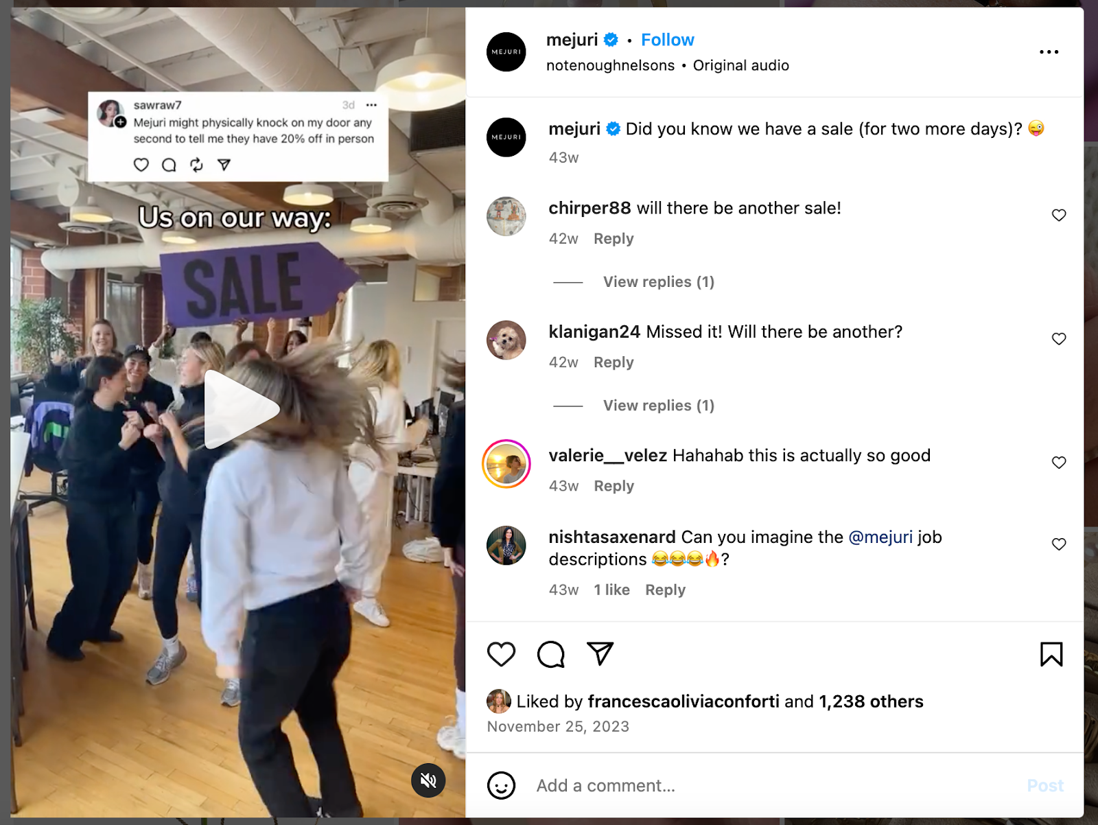 An Instagram Reel from Mejuri from their 2023 Black Friday sale