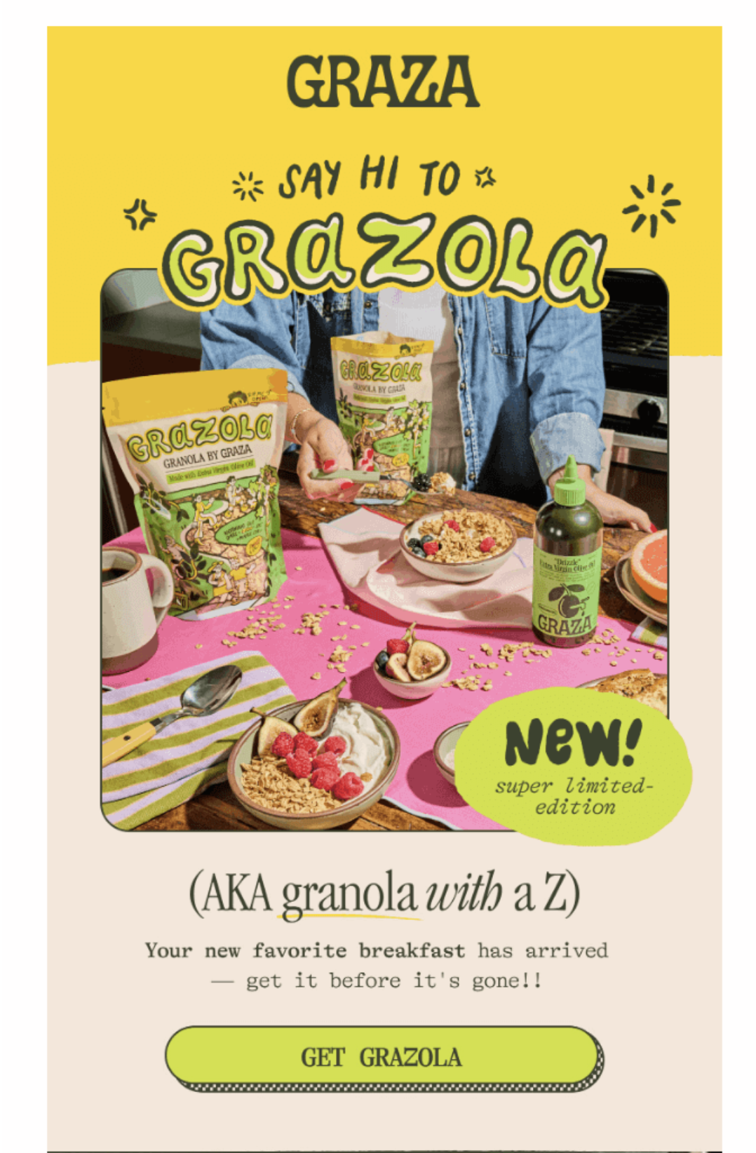 An email from Graza showcasing its new product launch.