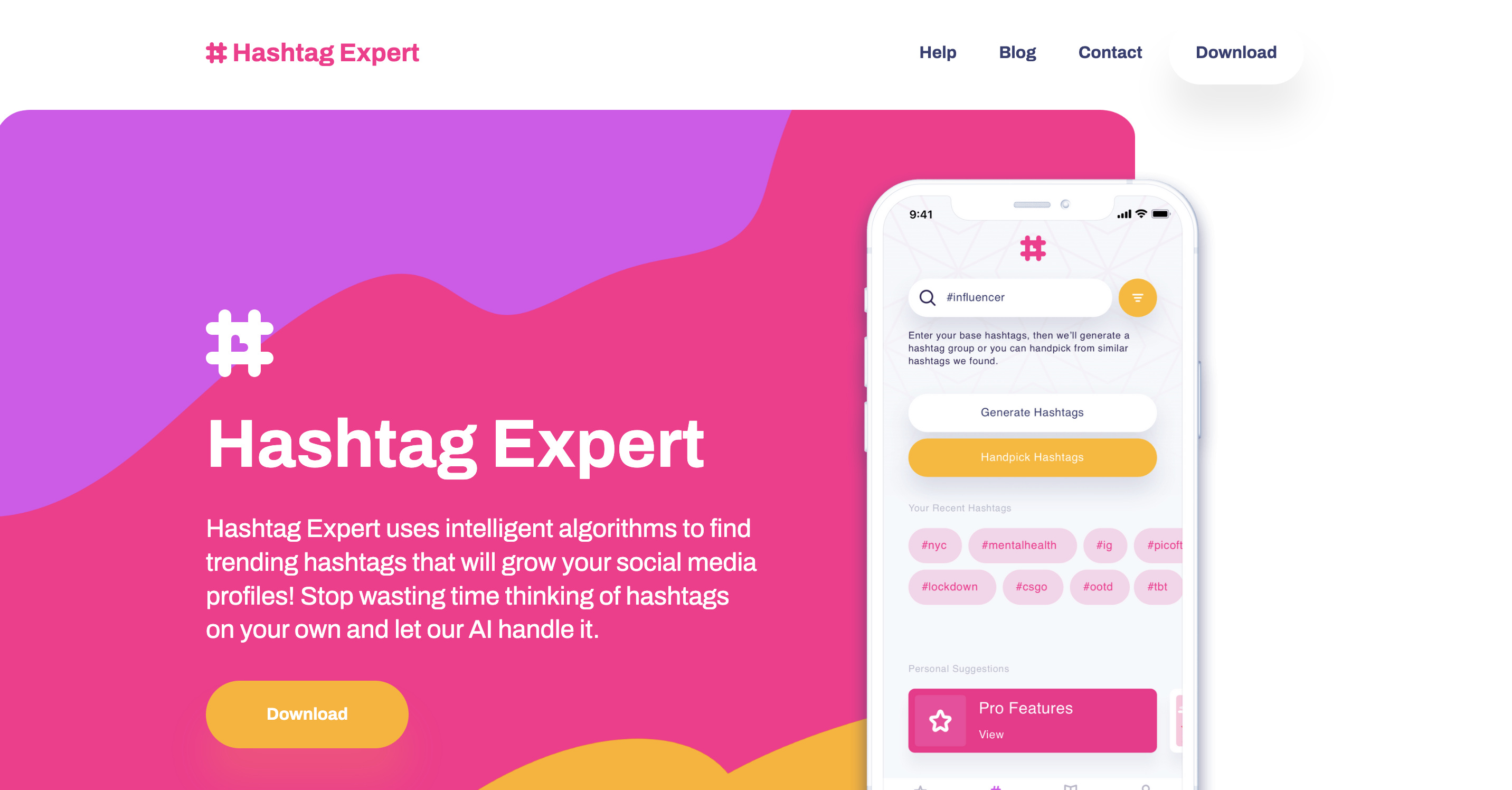 A screenshot of the Hashtag Expert website