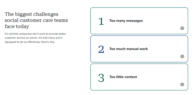 The top challenges facing social customer care teams today: excessive messages, excessive manual work, and insufficient context.