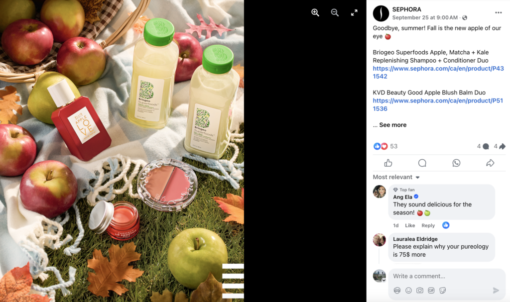 Sephora's Facebook page enabling users to explore, review, and buy products directly from social media.