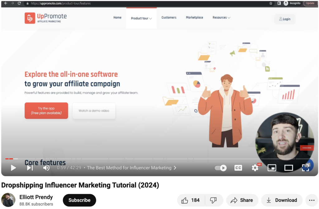 Shopify tutorial by a user explaining new features and sharing advice on influencer marketing and other Shopify affiliate programs.