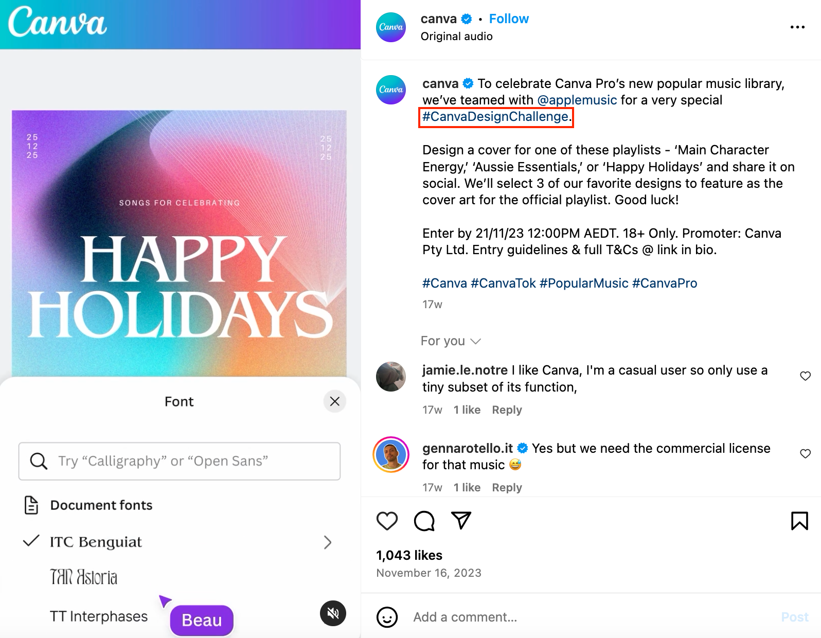 An example of a Canva Reel that utilizes and promotes a branded hashtag