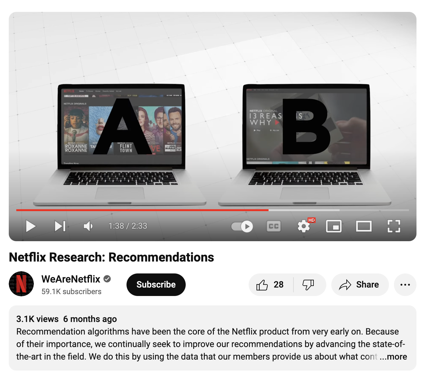 A YouTube video from Netflix explaining recommendation algorithms.