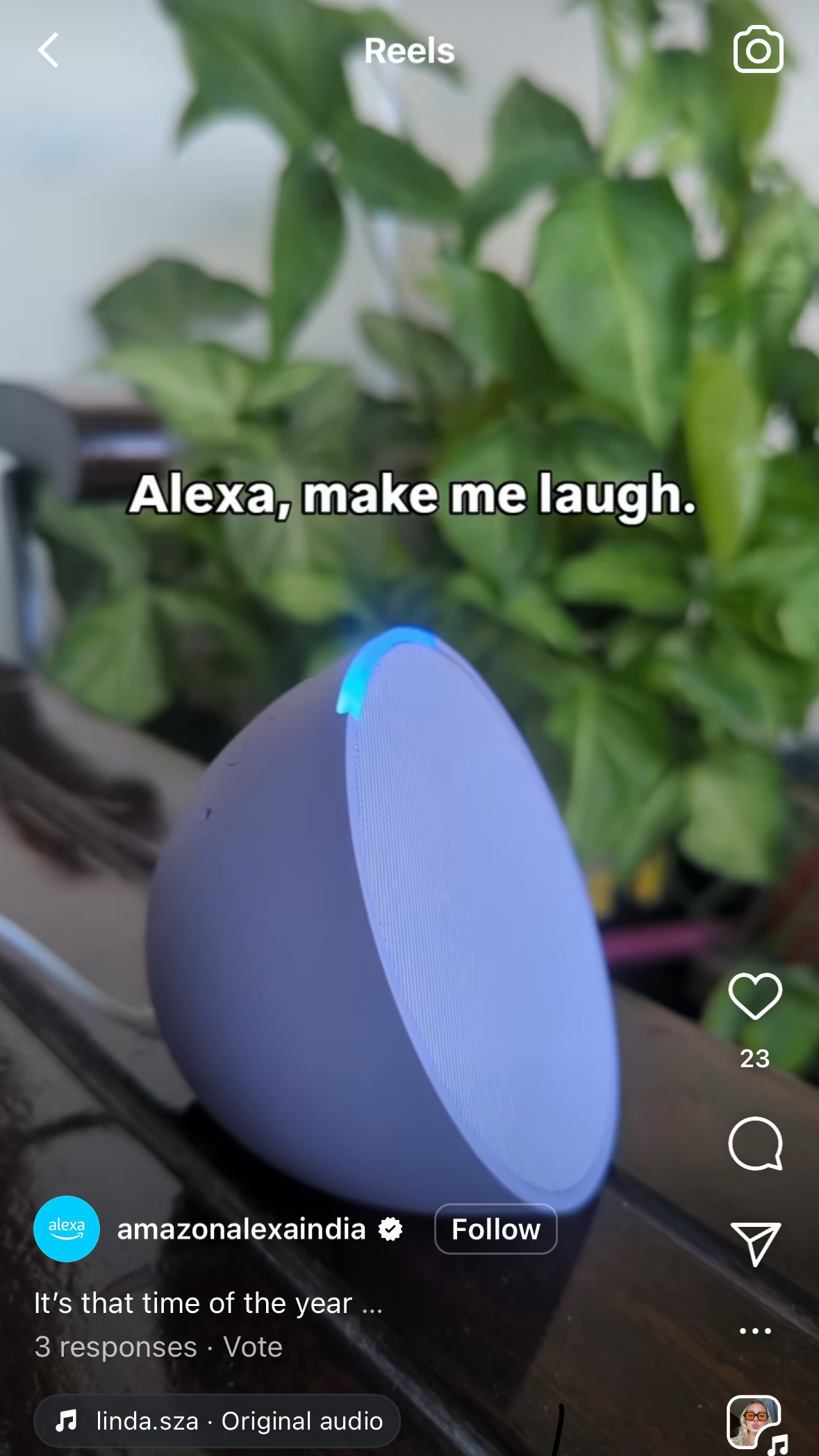 An Instagram Reel showcasing Amazon's Alexa voice assistant functionalities.