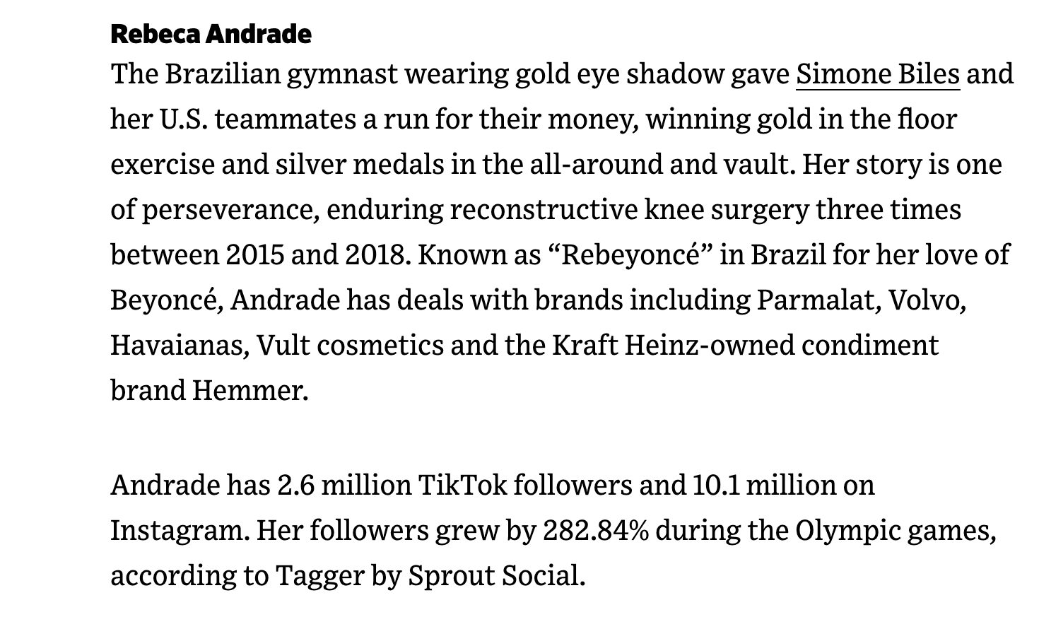 An excerpt from an AdAge article about athletes mentioning Sprout Social data. 